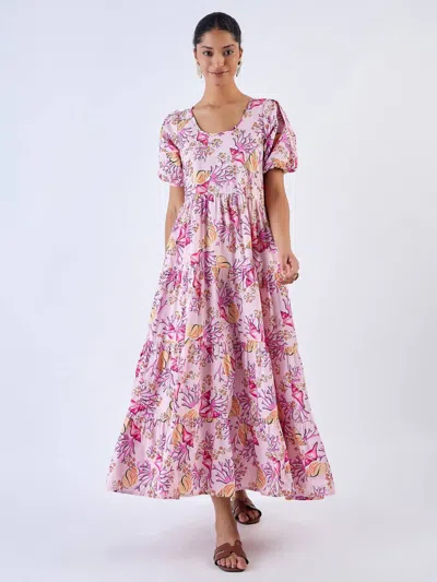 Beyond By Vera Daisy Midi Dress In Coral Garden Pink In Multi