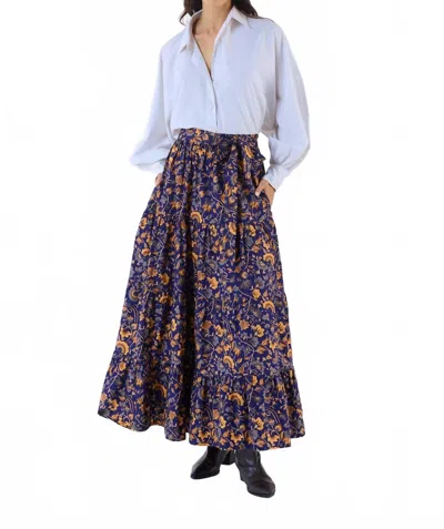 Beyond By Vera Gia Maxi Skirt In Blue With Orange And Blue Floral Print In Multi