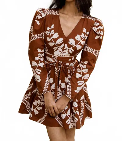 Beyond By Vera Heidi Heart V-neck Mini Dress In Heart Brown In Multi