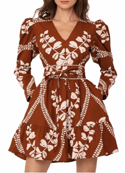 Beyond By Vera Heidi Long Sleeve Mini Dress In Heart Brown