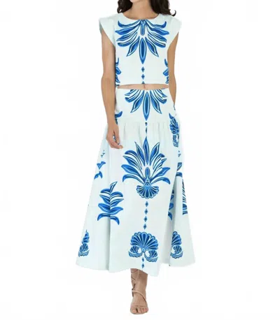 Beyond By Vera Kara Midi Skirt In Palm Springs Navy In Multi