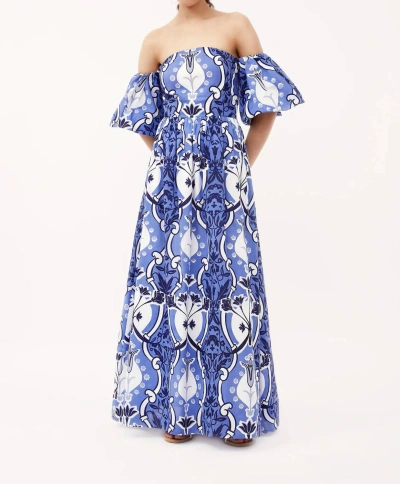 Beyond By Vera Leah Maxi Dress In Como Blue In Neutral