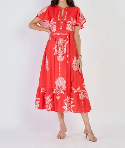 Beyond By Vera Leni Midi Dress In Palm Springs Rouge In Pink