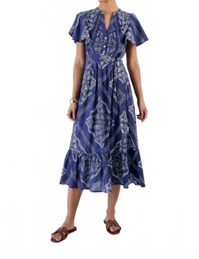 Beyond By Vera Leni V Neck Midi Dress In Sea Bounty Navy In Blue