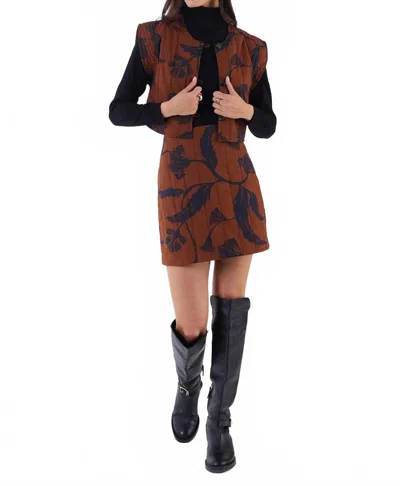 Beyond By Vera Lennon Floral Mini Skirt In Noir Bloom Brown In Multi