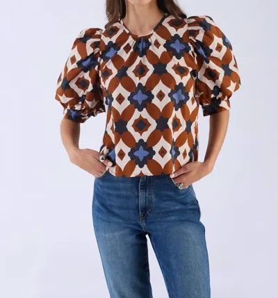 Beyond By Vera Lilly Mosaic Top In Brown In Multi