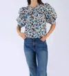 Beyond By Vera Lilly Puff Sleeve Top In Last Blooms Blue In Blue