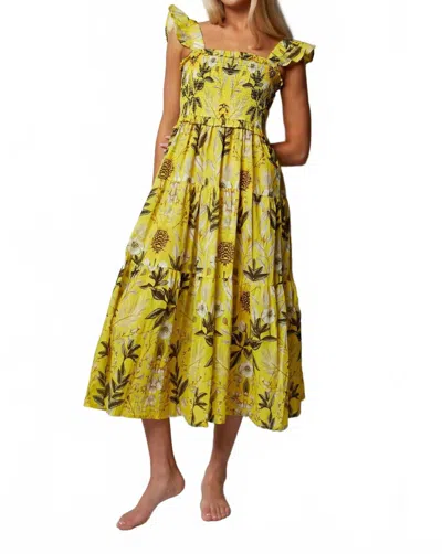 Beyond By Vera Mia Midi Dress In Monet's Garden Yellow In Green