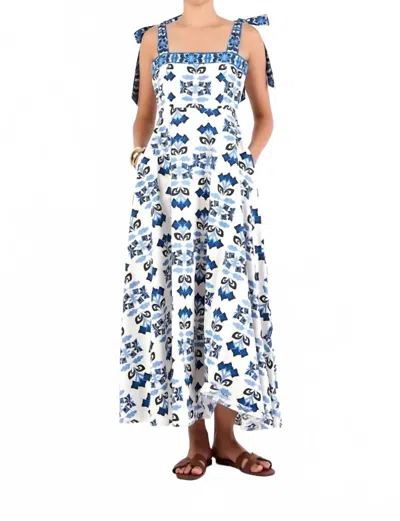 Beyond By Vera Pearl Midi Dress In Papillon Cobalt In White
