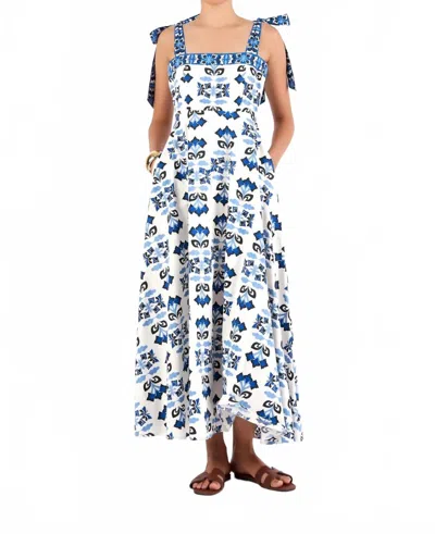 Beyond By Vera Pearl Midi Dress In Papillon Cobalt In White