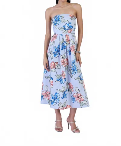 Beyond By Vera Rory Off- Shoulder Dress In Blue Floral In Multi