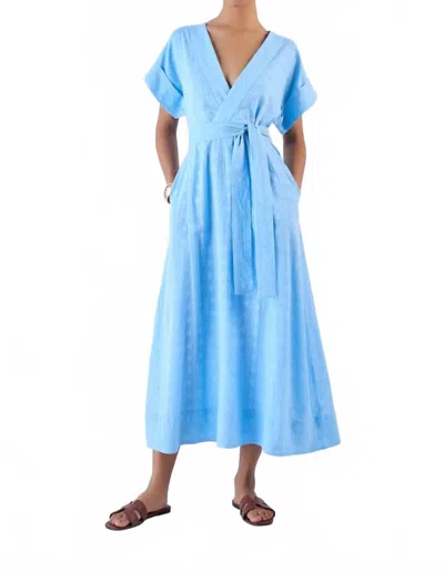 Beyond By Vera Sailor Midi Dress In Cotton Weave Aqua In Blue