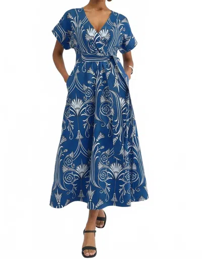 Beyond By Vera Sailor V-neck Dress In Iron Veil Navy In Blue