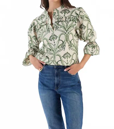 Beyond By Vera Stella Ruffled Hem Blouse In Green