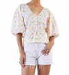Beyond By Vera Vivi V Neck Top In Treasures Aqua In Multi