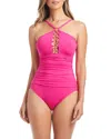 Beyond Control Bleu Rod Beattie Draped Over The Shoulder One Piece Swimsuit In Pink