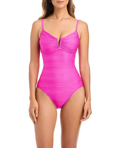 Beyond Control Bleu Rod Beattie V Wire Over The Shoulder One Piece Swimsuit In Pink