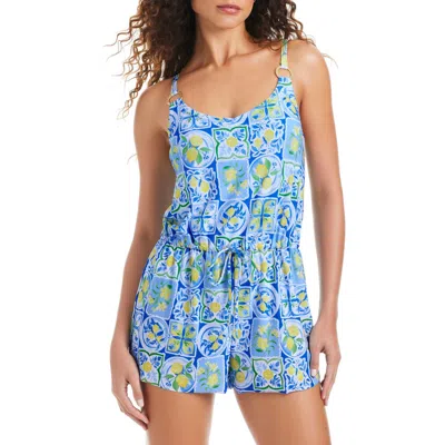 Beyond Control Blouson Swim Cover-up Romper In Multi