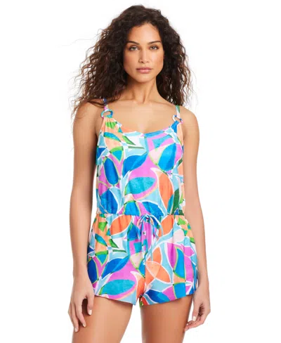 Beyond Control Captiva Island Blouson Romper In Teal