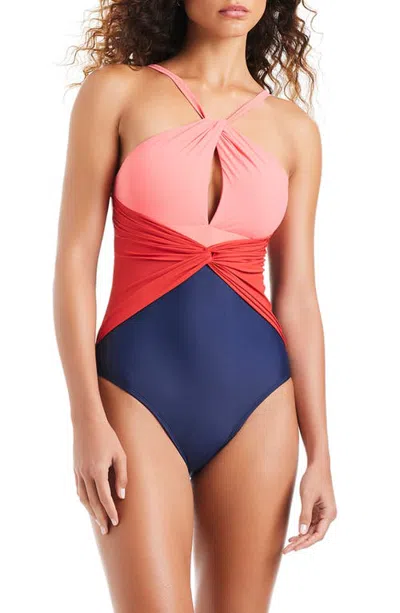 Beyond Control Colorblock High Neck One-piece Swimsuit In Multi