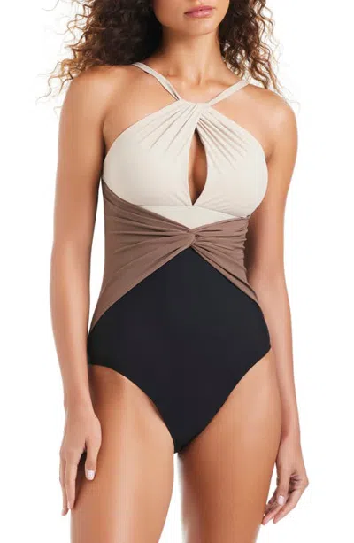Beyond Control Colorblock High Neck One-piece Swimsuit In Tripoli Multi