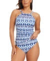 Beyond Control Fine Ikat Tankini Top Matching Bottom In Blue