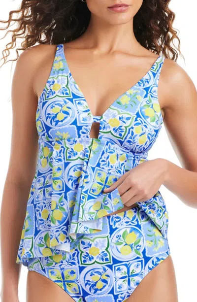Beyond Control Front Cascade Tankini Swim Top In Multi