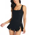 Beyond Control Grommet Detail Square Swimsuit In Black In Blue