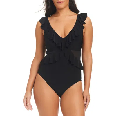 Beyond Control Ruffle One-piece Swimsuit In Black