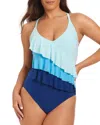 Beyond Control Swimwear Colorblock Ruffle Tier One Piece