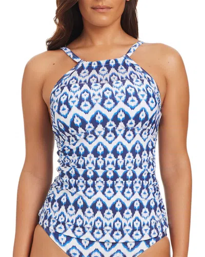 Beyond Control Swimwear Fine Ikat High Neck Tankini In Blue