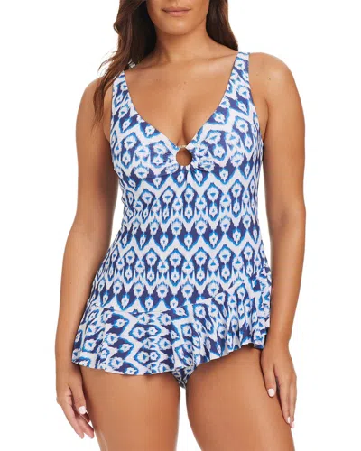 Beyond Control Swimwear Fine Ikat Swimdress In Blue