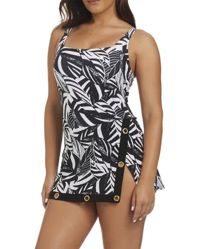 Beyond Control Swimwear Sharp Observations Square Neck Swimdress In Black