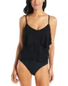 Beyond Control Swimwear Solid Essentials Geometric Overlay One Piece