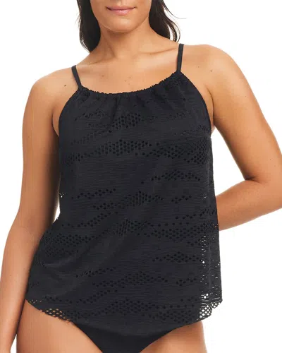 Beyond Control Textured Solids High Neck Tankini In Black