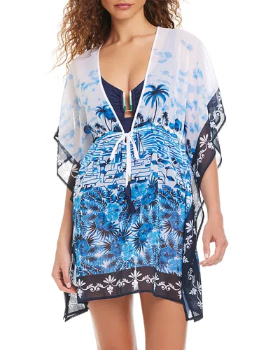 Beyond Control V Neck Caftan Swim Cover-up In Blue