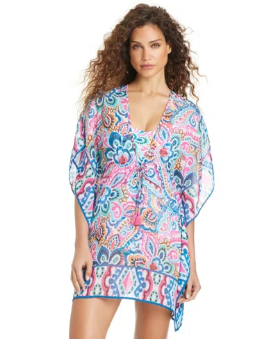 Beyond Control Women's Artistic Paisley Chiffon V-neck Swim Cover-up Caftan In Multi