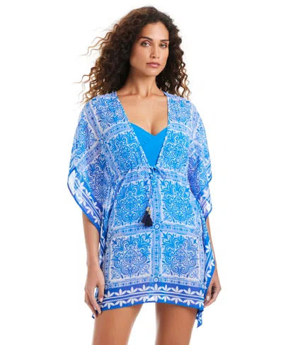 Beyond Control Women's Chiffon V-neck Cover-up Swim Caftan In Blue