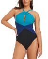 Beyond Control Women's Coastal Colorblock Twisted Halter One-piece Swimsuit In Mazari Palm