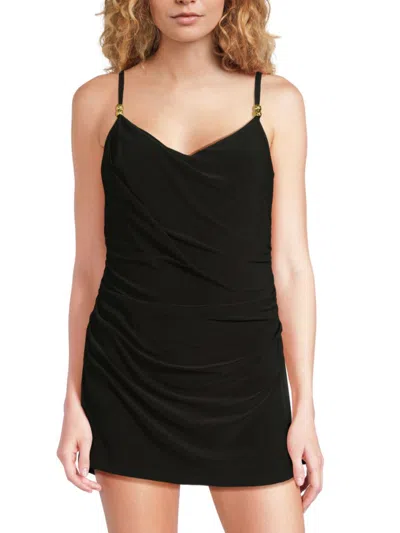 Beyond Control Women's Cowl-neck Swim Dress In Black