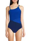 Beyond Control Women's Draped Colorblock One-shoulder One-piece Swimsuit In Deep Sea
