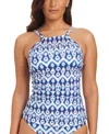 Beyond Control Fine Ikat Tankini Top Matching Bottom In Blue