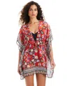 Beyond Control Women's Flame Palmette V-neck Swim Caftan In Multi