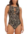 Beyond Control Women's Foil Me Once High-neck Tummy-control One-piece Swimsuit In Black Multi