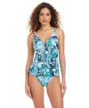 Beyond Control Women's Front Cascade Printed Tankini In Multi