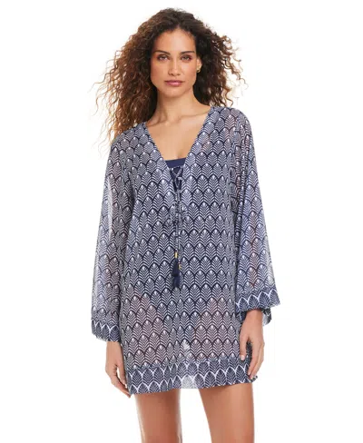 Beyond Control V Neck Front Tie Dress Swim Cover-up In Blue