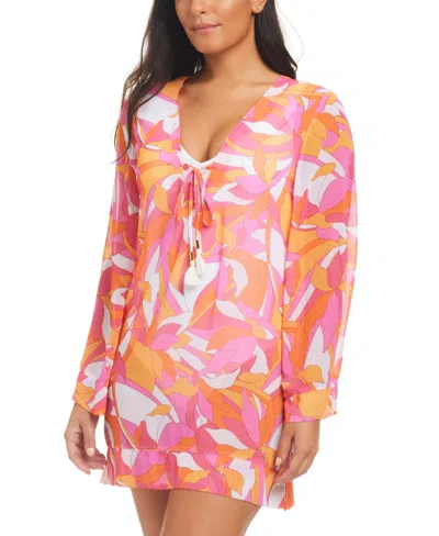 Beyond Control Women's Geometric-print Cover-up Dress In Pink Multi