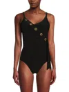 Beyond Control Women's Grommet-detail Wrap One-piece Swimsuit In Black