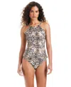 Beyond Control Womens The Tigress Printed High Neck Tankini High Waist Bottoms In Brown