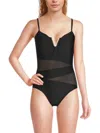 Beyond Control Women's Mesh Insert V-neck One-piece Swimsuit In Black